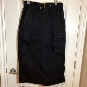 Women's Black Maxi Cargo Skirt Utility Pockets Back Slit Casual Goth Witchy